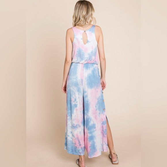 New!Plus Size Tie-Dye Button Side Detail Split Hem Jumpsuit Size 1X 2X 3X - Picture 8 of 8